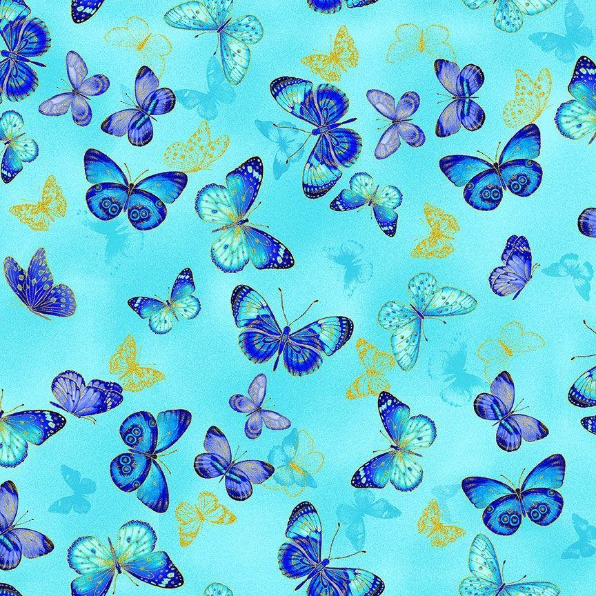 Escapade Flying Butterflies by Chong-a Hwang for Timeless Treasures CM3796 Aqua sold by the 1/2 yd.