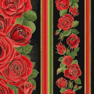 Gilded Rose Border Stripe by Chong-a Hwang for timeless Treasures CM1250 Black Metallic one yard 17" remnant