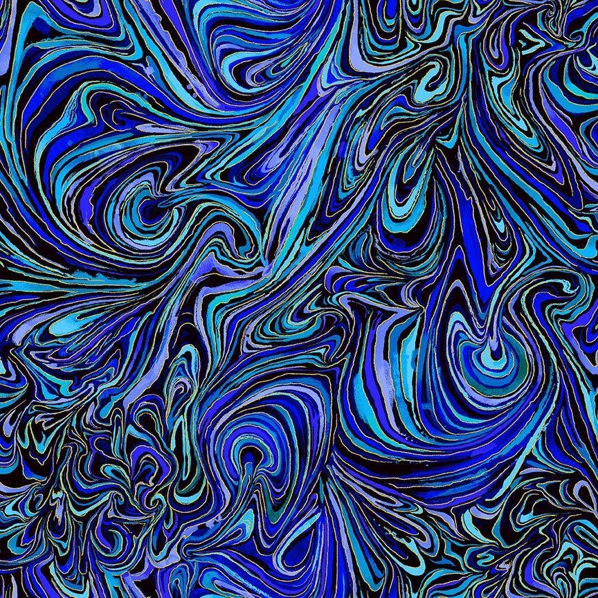 Escapade Abstract Metallic Marble by Chong-a Hwang for Timeless Treasures CM3799 Indigo sold by the 1/2 yd.