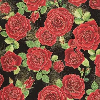 Gilded Rose by Chong-a Hwang for timeless Treasures CM1249 Black Metallic one yard remnant