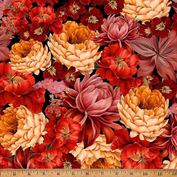 Island Bouquet Digital Print by Hoffman Fabrics X5674-160 Spice sold by the 1/2 yd.