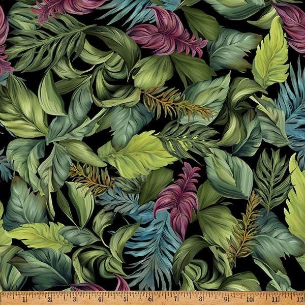 Island Bouquet Digital Print by Hoffman Fabrics X5675-178 Leaf sold by the 1/2 yd.