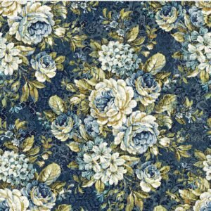 Carpet Bag Romance by Jason Yenter for In The Beginning Fabrics 1CBR-1 Blue Bouquet sold by the 1/2 yd.