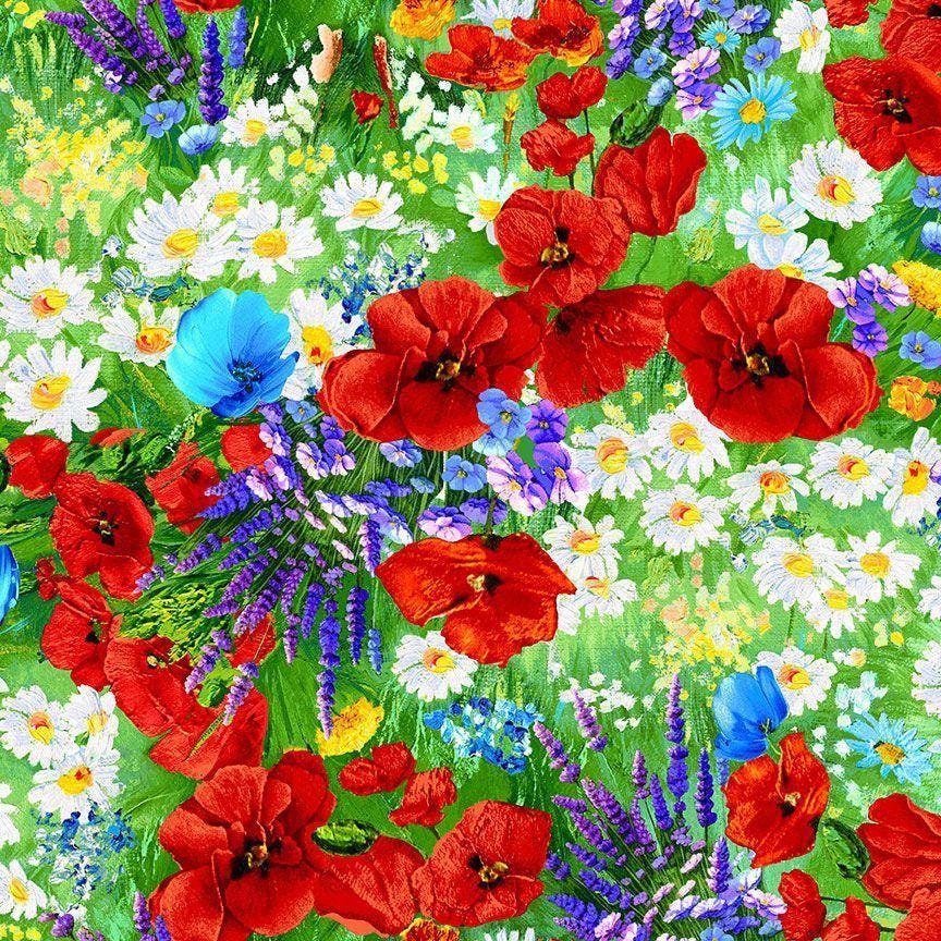 Forest Bloom Painted Meadow Floral by Chong-a Hwang for Timeless Treasures FLEUR-CD3721 Multi sold by the 1/2 yd.