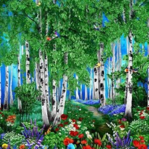 Birdwood Panel by Chong-a Hwang for Timeless Treasures CD3720 Multi 24"X44"