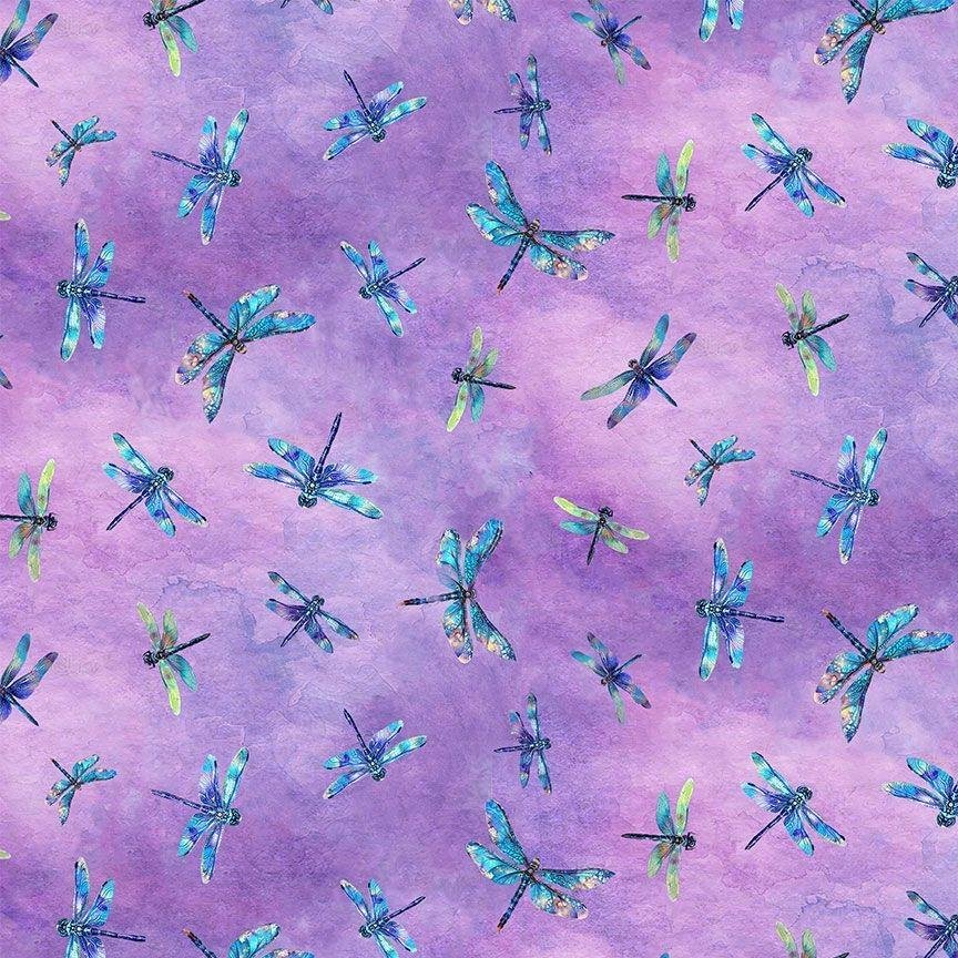 Dragonfly Mist Flying Dragonflies by Timeless Treasures NATURE-CD3895 Lavender sold by the 1/2 yd.
