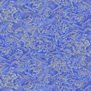 Moonlight Waves Metallic by Chong-a Hwang for Timeless Treasures LOTUS-CM3994 Blue sold by the 1/2 yd.