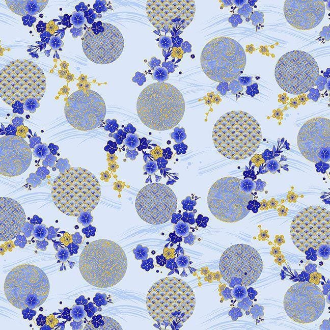 Moonlight Blossom Geo Metallic by Chong-a Hwang for Timeless Treasures LOTUS-CM3987 Dove sold by the 1/2 yd.