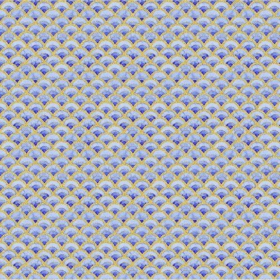 Moonlight Asian Scallop Metallic by Chong-a Hwang for Timeless Treasures LOTUS-CM3988 Blue sold by the 1/2 yd.