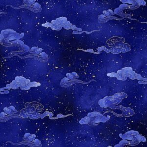 Moonlight Wave Cloud Metallic by Chong-a Hwang for Timeless Treasures LOTUS-CM3993 Sapphire sold by the 1/2 yd.