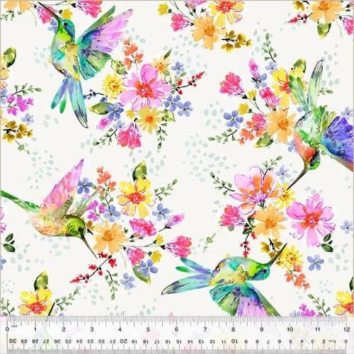 Pretty Pollinators by Whistler Studios for Windham Fabrics 54323W-1 Ivory sold by the 1/2 yd.
