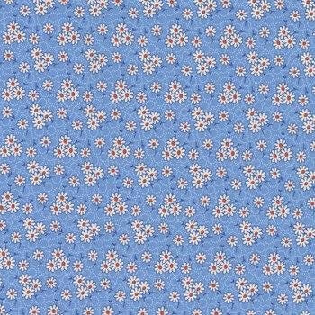 Aunt Grace Goes Scrappy by Julie Rothermel for Marcus Fabrics R35 1527D Blue Floral sold by the 1/2 yd.