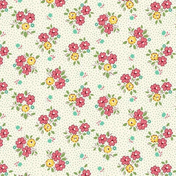 Aunt Grace Goes Scrappy by Julie Rothermel for Marcus Fabrics R35 1526D Cream Floral sold by the 1/2 yd.