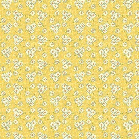 Aunt Grace Goes Scrappy by Julie Rothermel for Marcus Fabrics R35 1527D Yellow Daisy sold by the 1/2 yd.