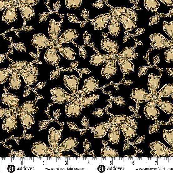 Carolina Vermicular Floral by Jo Morton for Andover A-5311-K Black sold by the 1/2 yd.