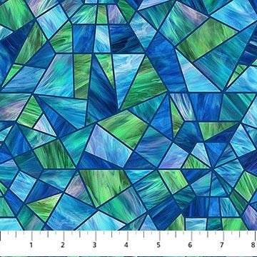 Risen Stained Glass by Deborah Edwards for Northcott Fabrics DP28661-48 Blue sold by the 1/2 yd.