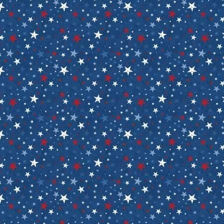 Founding Glory Star Toss by Jennifer Pugh for Wilmington Prints 49365-414 Navy sold by the 1/2 yd.