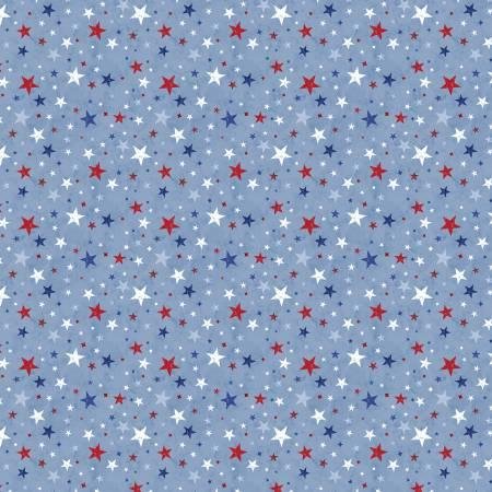 Founding Glory Star Toss by Jennifer Pugh for Wilmington Prints 49365-404 Med. Blue sold by the 1/2 yd.