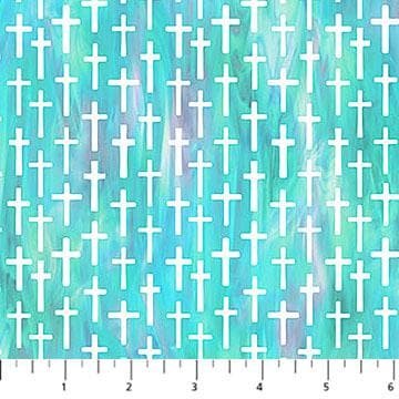 Risen Small Cross by Deborah Edwards for Northcott Fabrics DP28663-64 Turquoise sold by the 1/2 yard