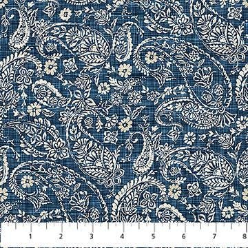 Farmhouse Sampler by Deborah Edwards for Northcott Fabrics 28607-49 Navy Paisley sold by the 1/2 yd.