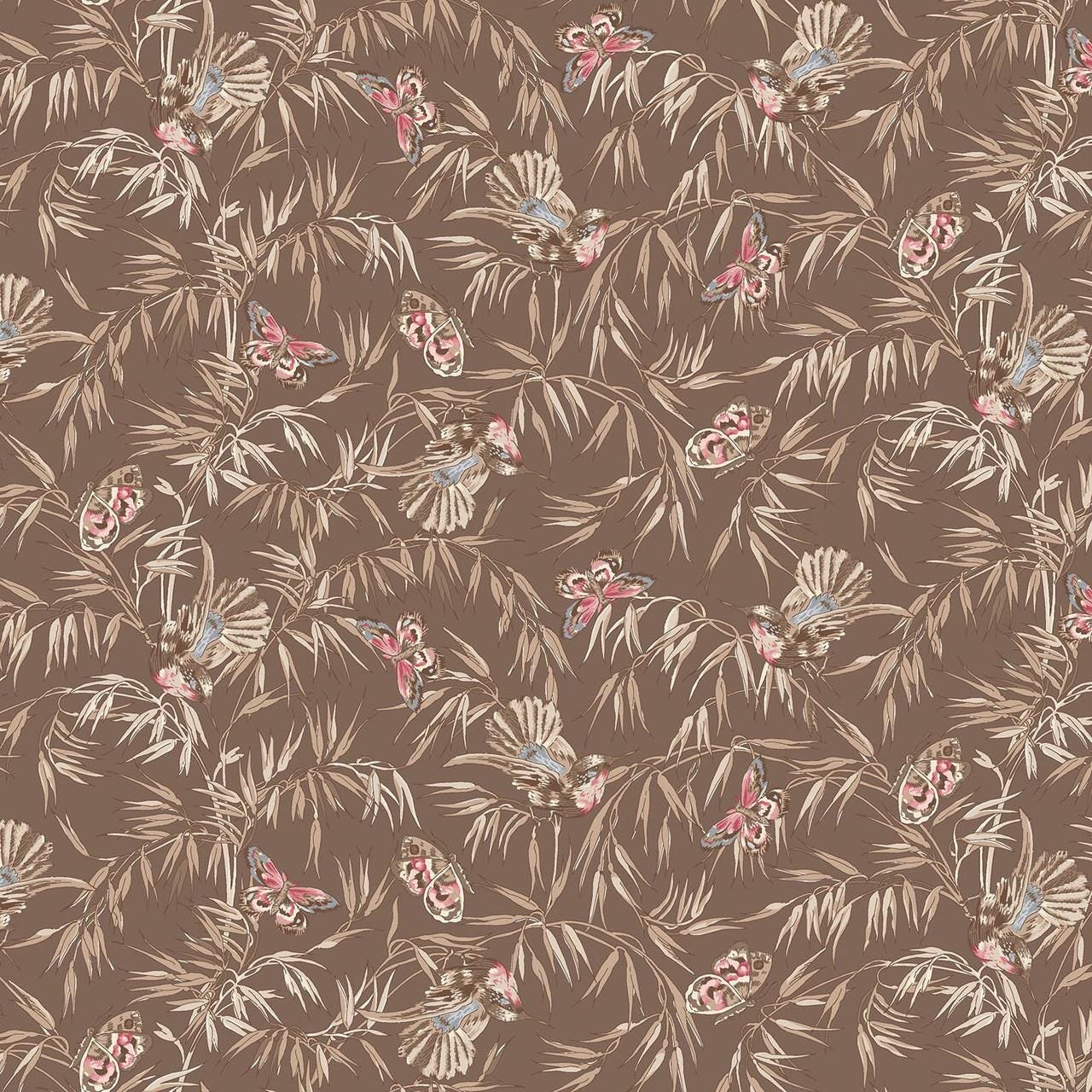 Meadow Blush Birds and Butterflies by Maywood Studio MAS11134-A Brown sold by the 1/2 yd.