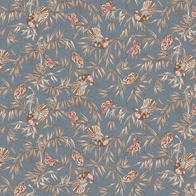 Meadow Blush Birds and Butterflies by Maywood Studio MAS11134-Blue sold by the 1/2 yd.