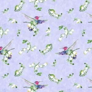 Floral Flutter by Susan Winget for Wilmington Prints 39912-617 Lily of the Valley Toss Purple  sold by the 1/2 yd.