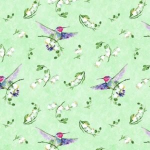 Floral Flutter by Susan Winget for Wilmington Prints 39912-717 Lily of the Valley Toss Green sold by the 1/2 yd.