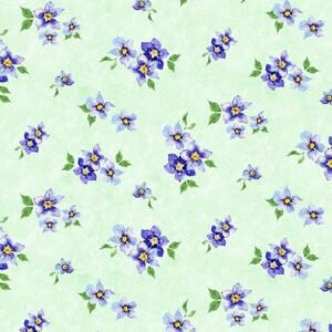 Floral Flutter by Susan Winget for Wilmington Prints 39913-767 Pansy Toss Green  sold by the 1/2 yd.