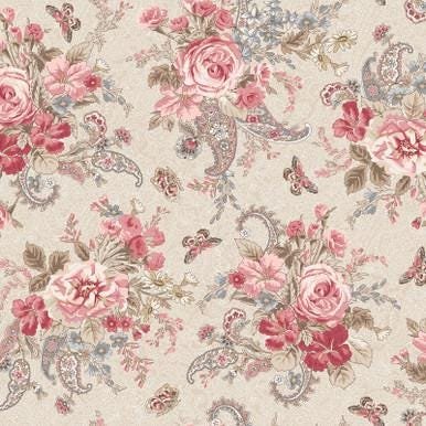 Meadow Blush Bouquet by Maywood Studio MAS11131-T Tan sold by the 1/2 yd.