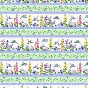 Floral Flutter Border Stripe by Susan Winget for Wilmington Prints 39909-716 Multi  sold by the 1/2 yd.