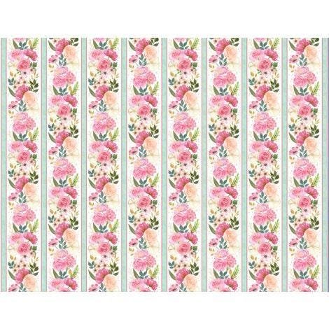 Peony Blossoms Border Stripe by Wilmington Prints 34711-137 Multi sold by the 1/2 yd.