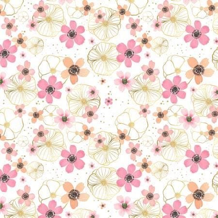 Peony Blossoms by Wilmington Prints 34714-153 White sold by the 1/2 yd.