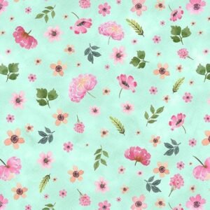 Peony Blossoms by Wilmington Prints 34715-737 Tossed Flowers Teal sold by the 1/2 yd.