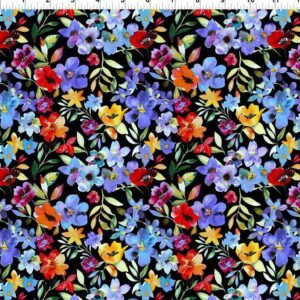 Blooming Day And Night by Jason Yenter for In The Beginning 2BDN-1 Black Garden sold by the 1/2 yd.