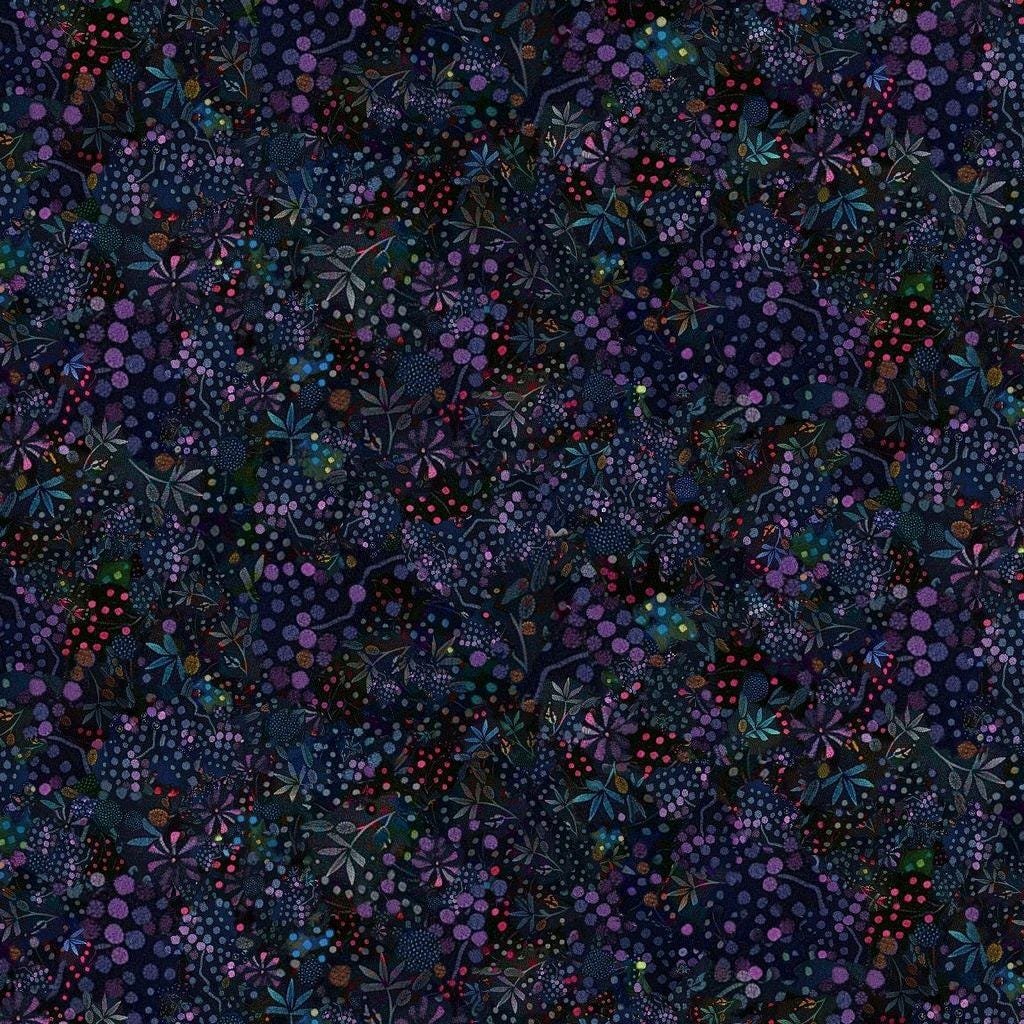 Calico Cat Dotted Wildflowers by Timeless Treasures CD4120 Midnight sold by the 1/2 yd.