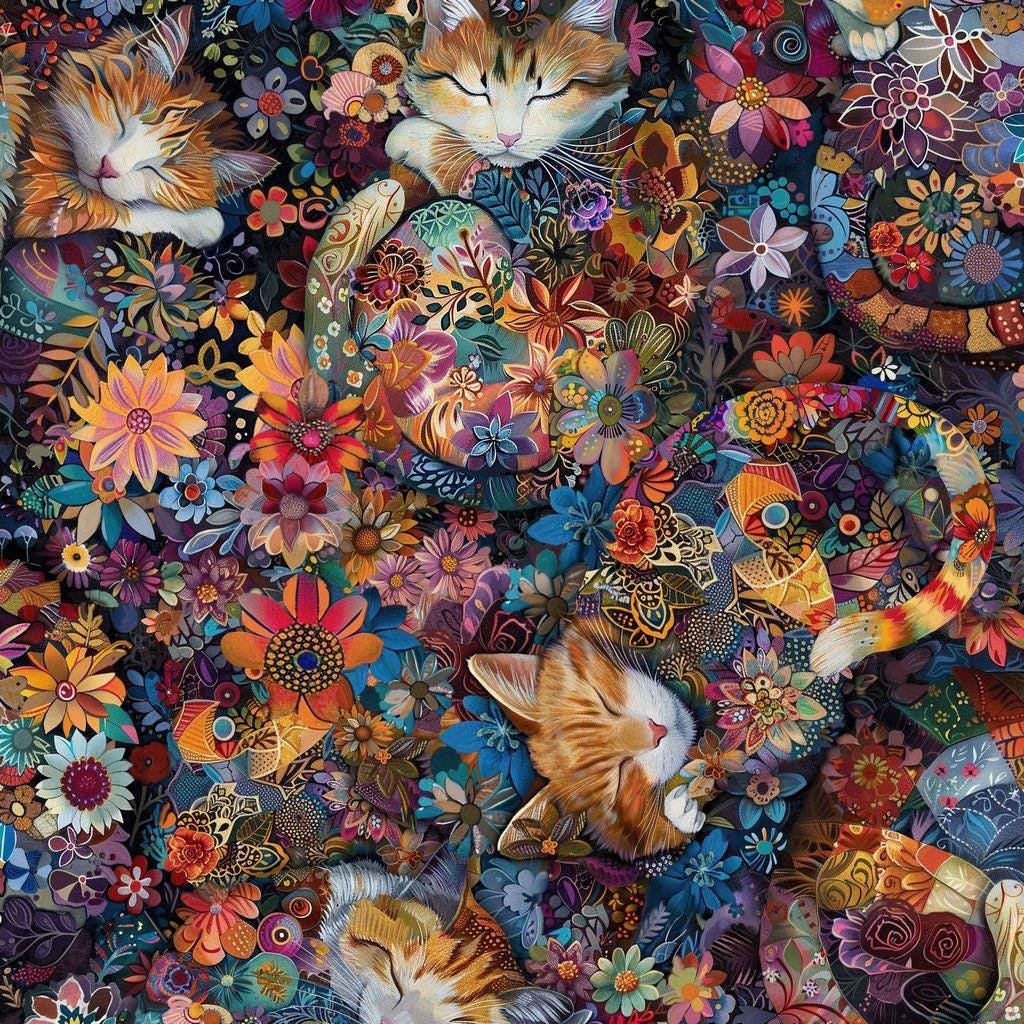 Calico Cat Floral by Timeless Treasures CD4113 Multi sold by the 1/2 yd.