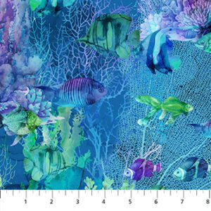 Coral Reef by Deborah Edwards and Melanie Samra for Northcott Fabrics B28879-48 Navy sold by the 1/2 yd.