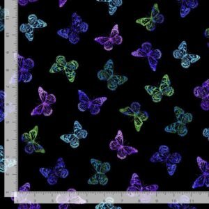 Evening Glow Tossed Butterflies Metallic by Chong-a Hwang for Timeless Treasures CM4104 Black sold by the 1/2 yd.