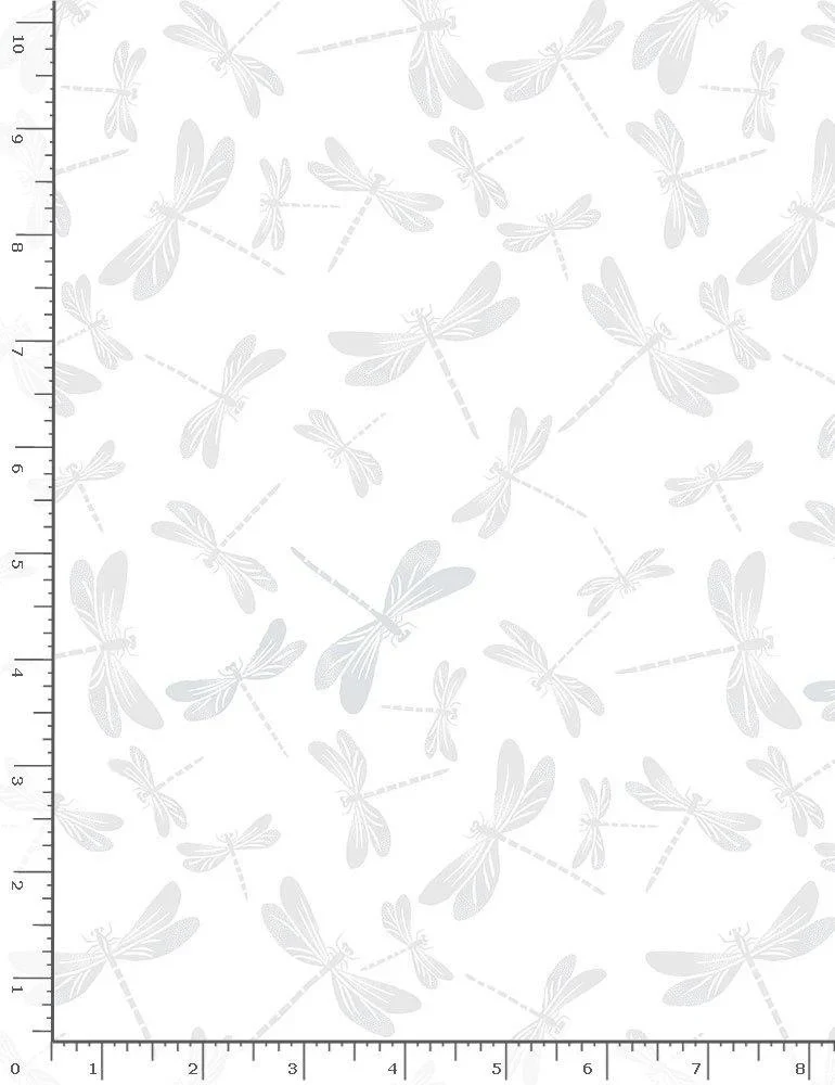Hue by Timeless Treasures C7717-White on White Dragonflies sold by the 1/2 yd.