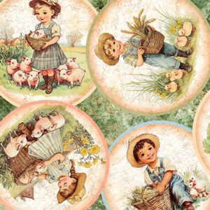 Lil' Farmers Circle Vignettes by QT Fabrics 31905-H Lt. Green sold by the 1/2 yd.