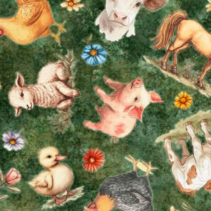 Lil' Farmers Farm Animal Toss by Texture QT Fabrics 31906-G Green sold by the 1/2 yd.