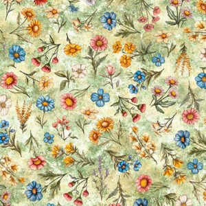Lil' Farmers Floral Toss by Texture QT Fabrics 31907-H Lt. Green sold by the 1/2 yd.
