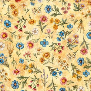 Lil' Farmers Floral Toss by Texture QT Fabrics 31907-S Marigold sold by the 1/2 yd.