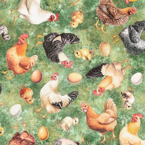 Lil' Farmers Chicken Toss by Texture QT Fabrics 31909-G Green sold by the 1/2 yd.