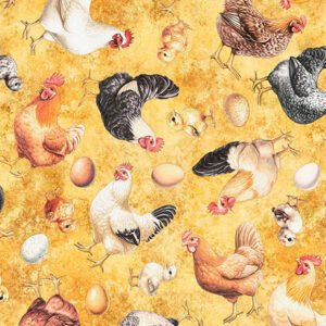 Lil' Farmers Chicken Toss by Texture QT Fabrics 31909-S Marigold sold by the 1/2 yd.