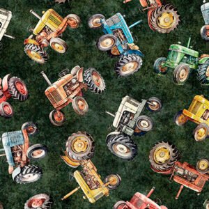Lil' Farmers Tractors by QT Fabrics 31968-F Evergreen sold by the 1/2 yd.
