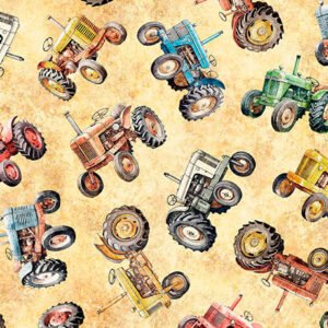 Lil' Farmers Tractors by QT Fabrics 31968-S Marigold sold by the 1/2 yd.