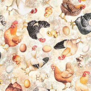 Lil' Farmers Chicken Toss by Texture QT Fabrics 31909-E Oatmeal sold by the 1/2 yd.