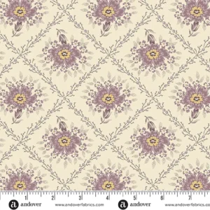 Wildflower Cottage Trellis Pansy by Renee Nanneman for Andover Fabrics A-1591-P sold by the 1/2 yd.